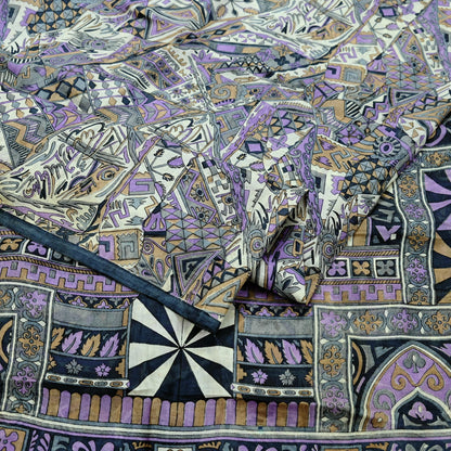 Indian Vintage Sari Gray 100% Pure Silk Printed Saree Craft Fabric 5yd Sewing DressMaking  Soft Abstract Crafting Quilting Upcycle Used