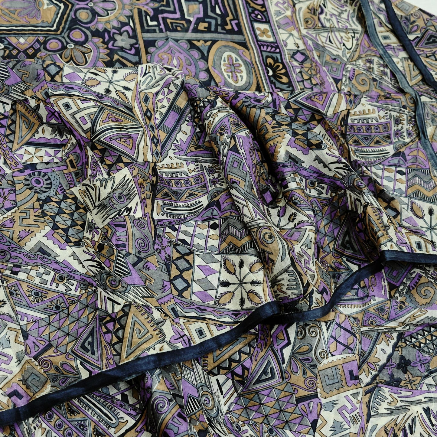 Indian Vintage Sari Gray 100% Pure Silk Printed Saree Craft Fabric 5yd Sewing DressMaking  Soft Abstract Crafting Quilting Upcycle Used