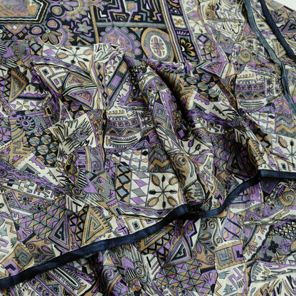 Indian Vintage Sari Gray 100% Pure Silk Printed Saree Craft Fabric 5yd Sewing DressMaking  Soft Abstract Crafting Quilting Upcycle Used