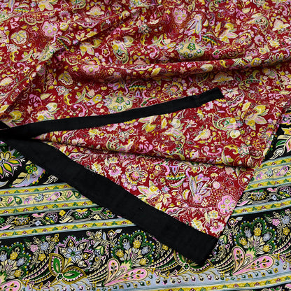 Indian Vintage Sari Black & Red Pure Silk Printed Sarees 5yd Sewing Craft Fabric Dress Making Soft Quilting Crafting Upcycle Used Floral
