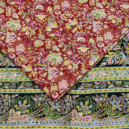 Indian Vintage Sari Black & Red Pure Silk Printed Sarees 5yd Sewing Craft Fabric Dress Making Soft Quilting Crafting Upcycle Used Floral