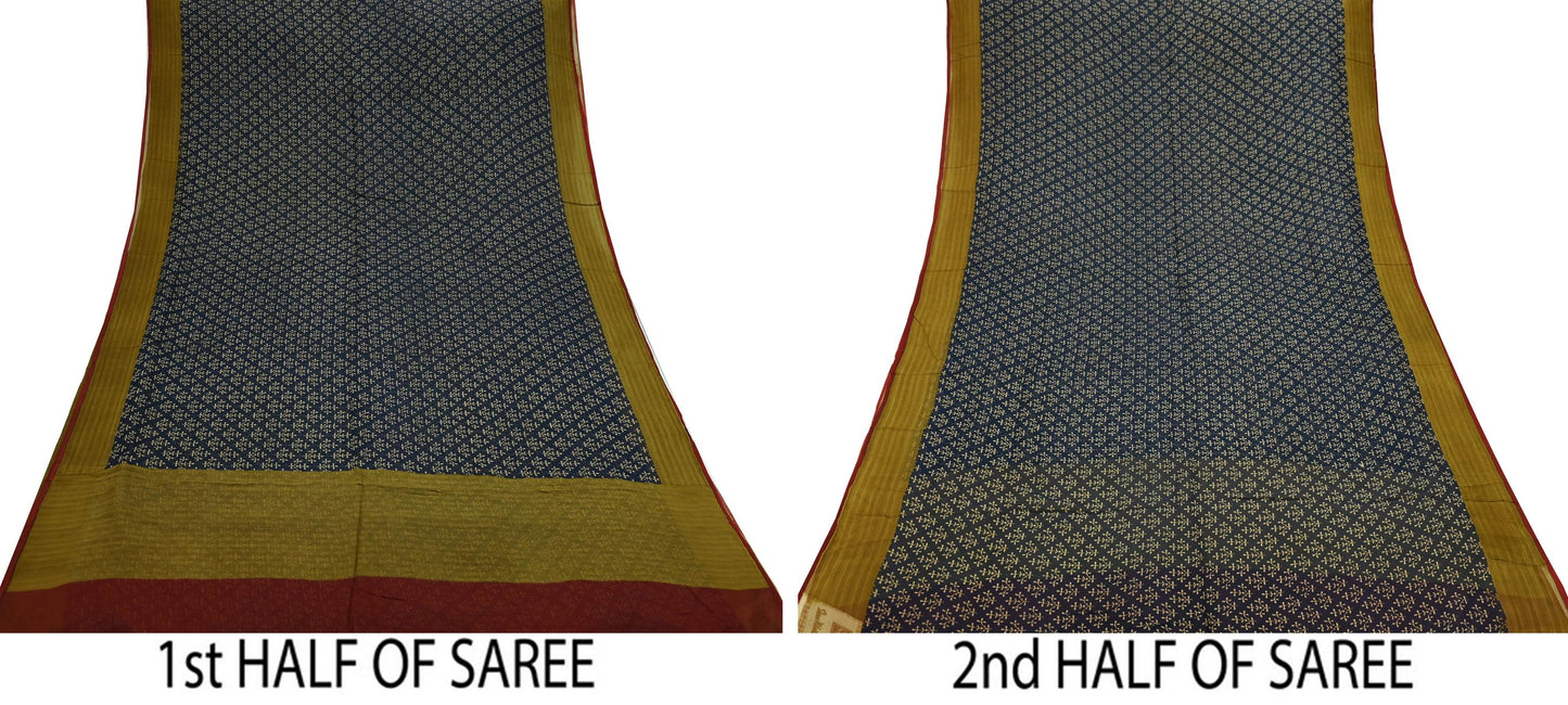 Indian Women Vintage Black Saree Pure Chiffon Silk Printed Sari Craft Fabric Sewing 6Yd Soft Light Sari Dress Making