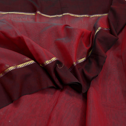 Indian Vintage Sari Maroon Chanderi Cotton Hand Woven Sarees 6Yd Craft Fabric Soft Sewing Sarong Dress Making Quilting Crafting Zari Border