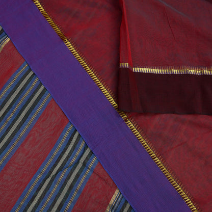 Indian Vintage Sari Maroon Chanderi Cotton Hand Woven Sarees 6Yd Craft Fabric Soft Sewing Sarong Dress Making Quilting Crafting Zari Border