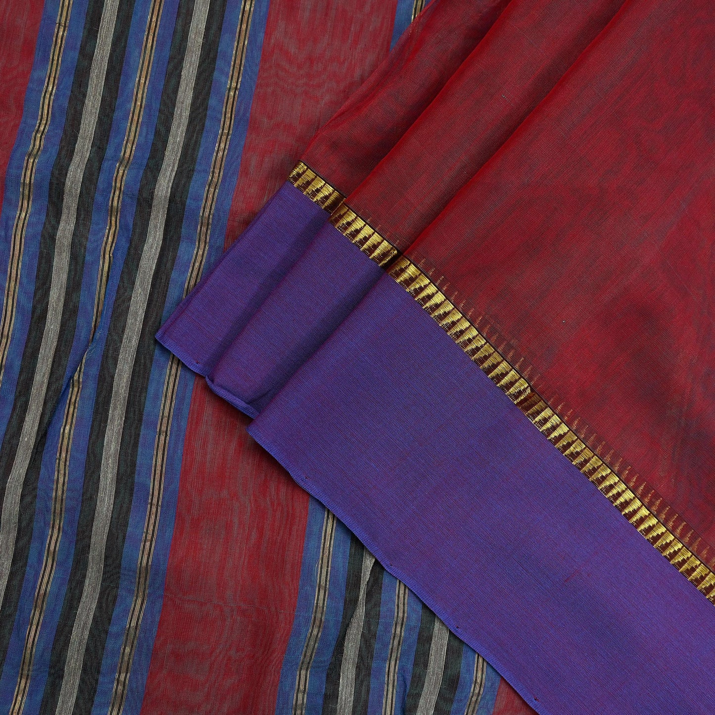 Indian Vintage Sari Maroon Chanderi Cotton Hand Woven Sarees 6Yd Craft Fabric Soft Sewing Sarong Dress Making Quilting Crafting Zari Border