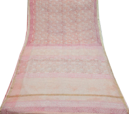 Indian Vintage Sari Pure Chanderi Cotton Hand Block Printed Sarees 6Yd Craft Fabric Soft Sewing Sarong Dress Making Quilting Crafting Zari