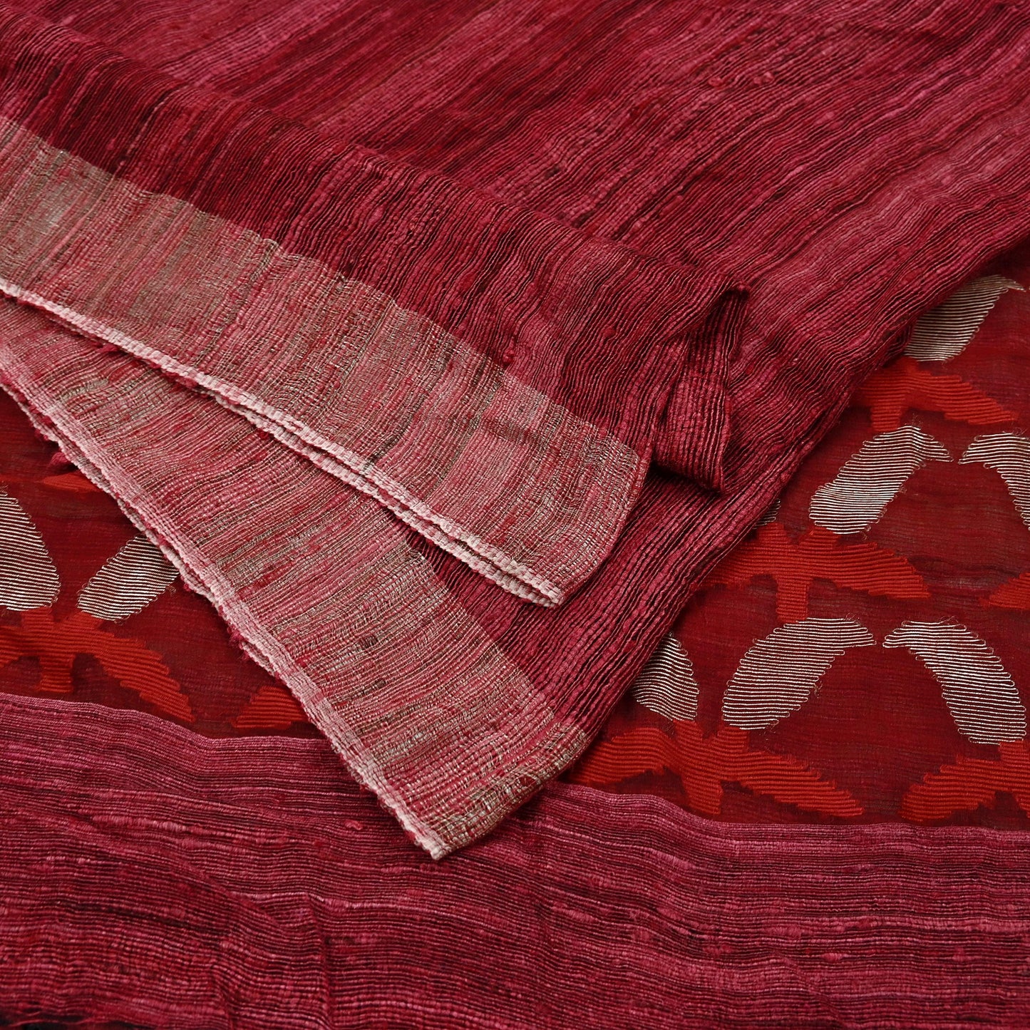 Indian Vintage Sari Maroon 100% Pure Khadi Silk Handloom Sarees Craft Fabric 5Yd Ethnic Sewing Dress making Crafting Quilting Upcycle