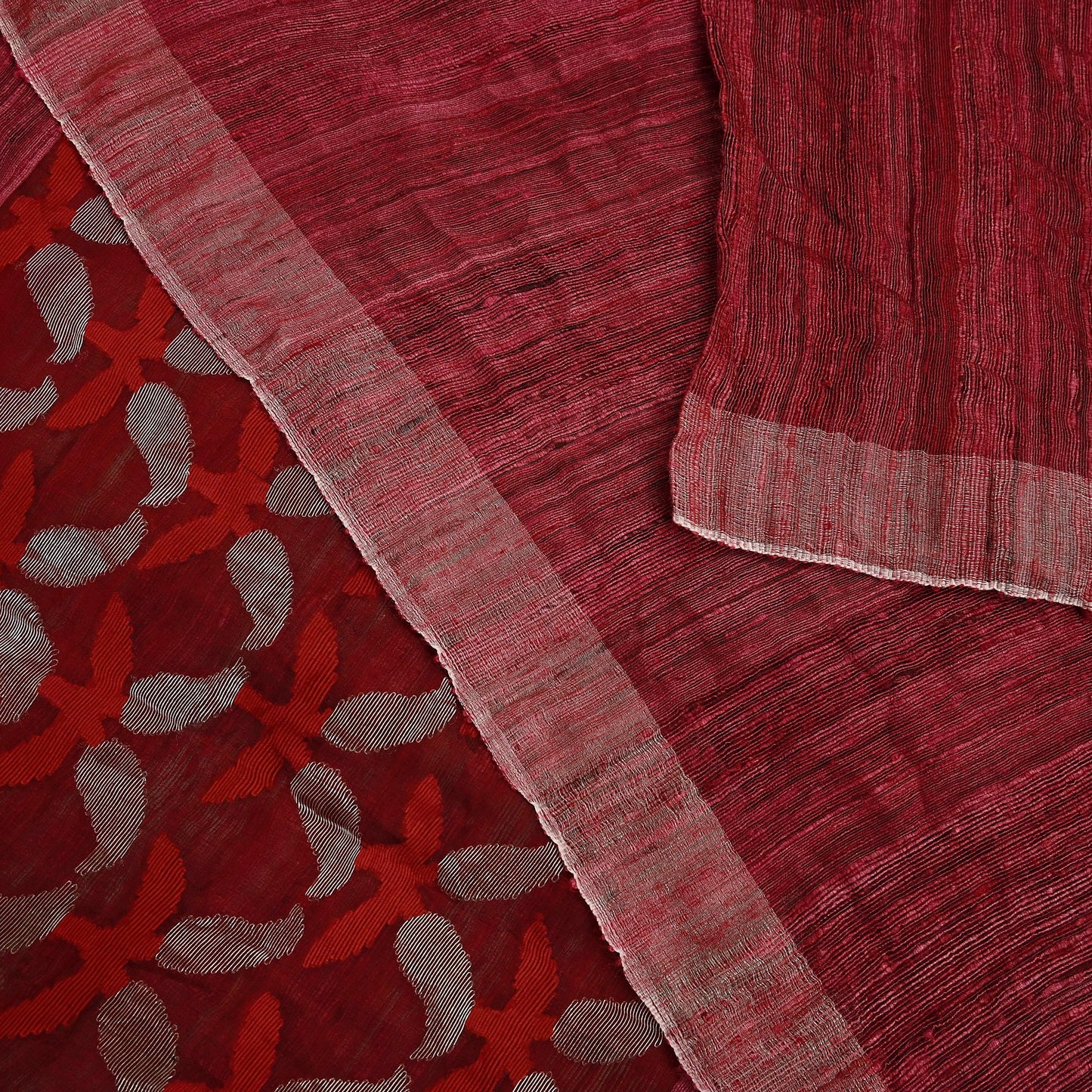 Indian Vintage Sari Maroon 100% Pure Khadi Silk Handloom Sarees Craft Fabric 5Yd Ethnic Sewing Dress making Crafting Quilting Upcycle