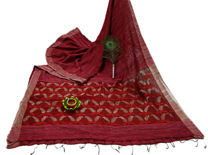 Indian Vintage Sari Maroon 100% Pure Khadi Silk Handloom Sarees Craft Fabric 5Yd Ethnic Sewing Dress making Crafting Quilting Upcycle