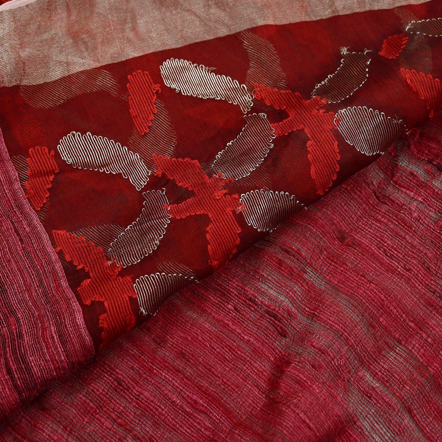 Indian Vintage Sari Maroon 100% Pure Khadi Silk Handloom Sarees Craft Fabric 5Yd Ethnic Sewing Dress making Crafting Quilting Upcycle
