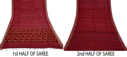 Indian Vintage Sari Maroon 100% Pure Khadi Silk Handloom Sarees Craft Fabric 5Yd Ethnic Sewing Dress making Crafting Quilting Upcycle