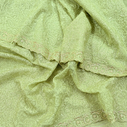 Indian Vintage Dupatta Green Georgette Long Stole Embroidered Scarves Stole Veil Wrap