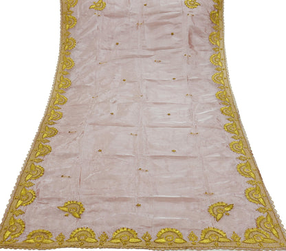 Indian Vintage Dupatta Pink Long Stole Hand Embroidered Tissue Scarves Veil Zardozi Zari Soft Scarf Wrap Boho
