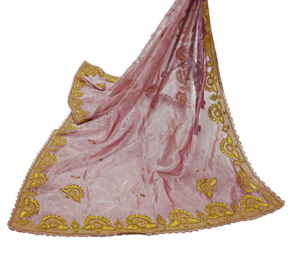 Indian Vintage Dupatta Pink Long Stole Hand Embroidered Tissue Scarves Veil Zardozi Zari Soft Scarf Wrap Boho