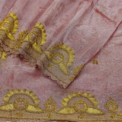 Indian Vintage Dupatta Pink Long Stole Hand Embroidered Tissue Scarves Veil Zardozi Zari Soft Scarf Wrap Boho