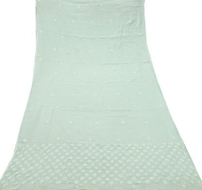 Indian Vintage White Dupatta Long Stole Pure Cotton Handmade Mukesh & Chikankari Scarves Veil Scarf Wrap Hippie Boho Soft