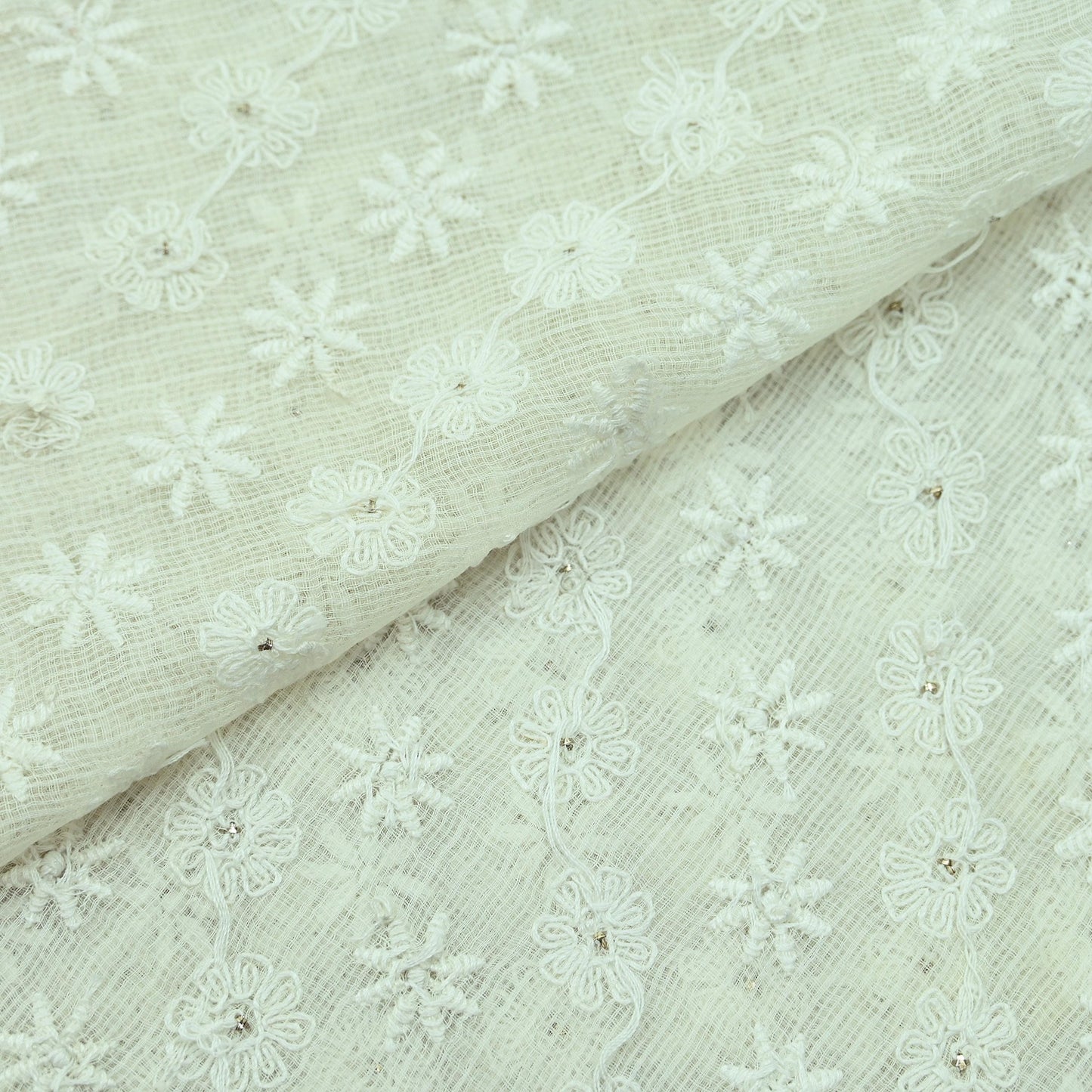 Indian Vintage White Dupatta Long Stole Pure Cotton Handmade Mukesh & Chikankari Scarves Veil Scarf Wrap Hippie Boho Soft