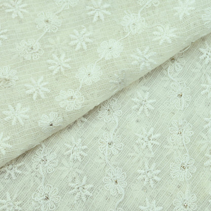 Indian Vintage White Dupatta Long Stole Pure Cotton Handmade Mukesh & Chikankari Scarves Veil Scarf Wrap Hippie Boho Soft