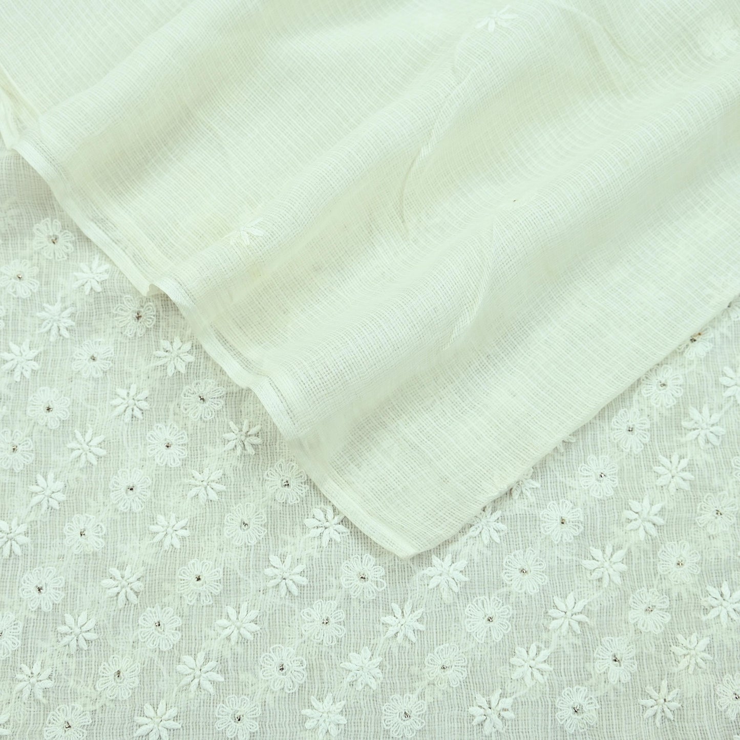 Indian Vintage White Dupatta Long Stole Pure Cotton Handmade Mukesh & Chikankari Scarves Veil Scarf Wrap Hippie Boho Soft