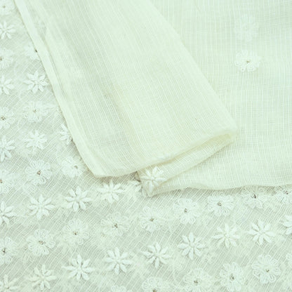 Indian Vintage White Dupatta Long Stole Pure Cotton Handmade Mukesh & Chikankari Scarves Veil Scarf Wrap Hippie Boho Soft