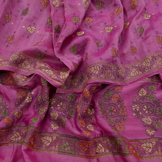 Indian Vintage Pink Dupatta Long Stole Pure Silk Hand Woven Scarves Veil Scarf Wrap Floral
