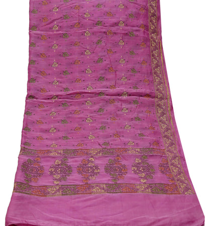 Indian Vintage Pink Dupatta Long Stole Pure Silk Hand Woven Scarves Veil Scarf Wrap Floral