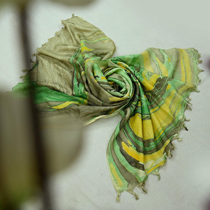 Indian Vintage Dupatta Green & yellow Long Stole Digital Printed Hijab Blend Cotton Scarves Veil Soft Wrap Boho