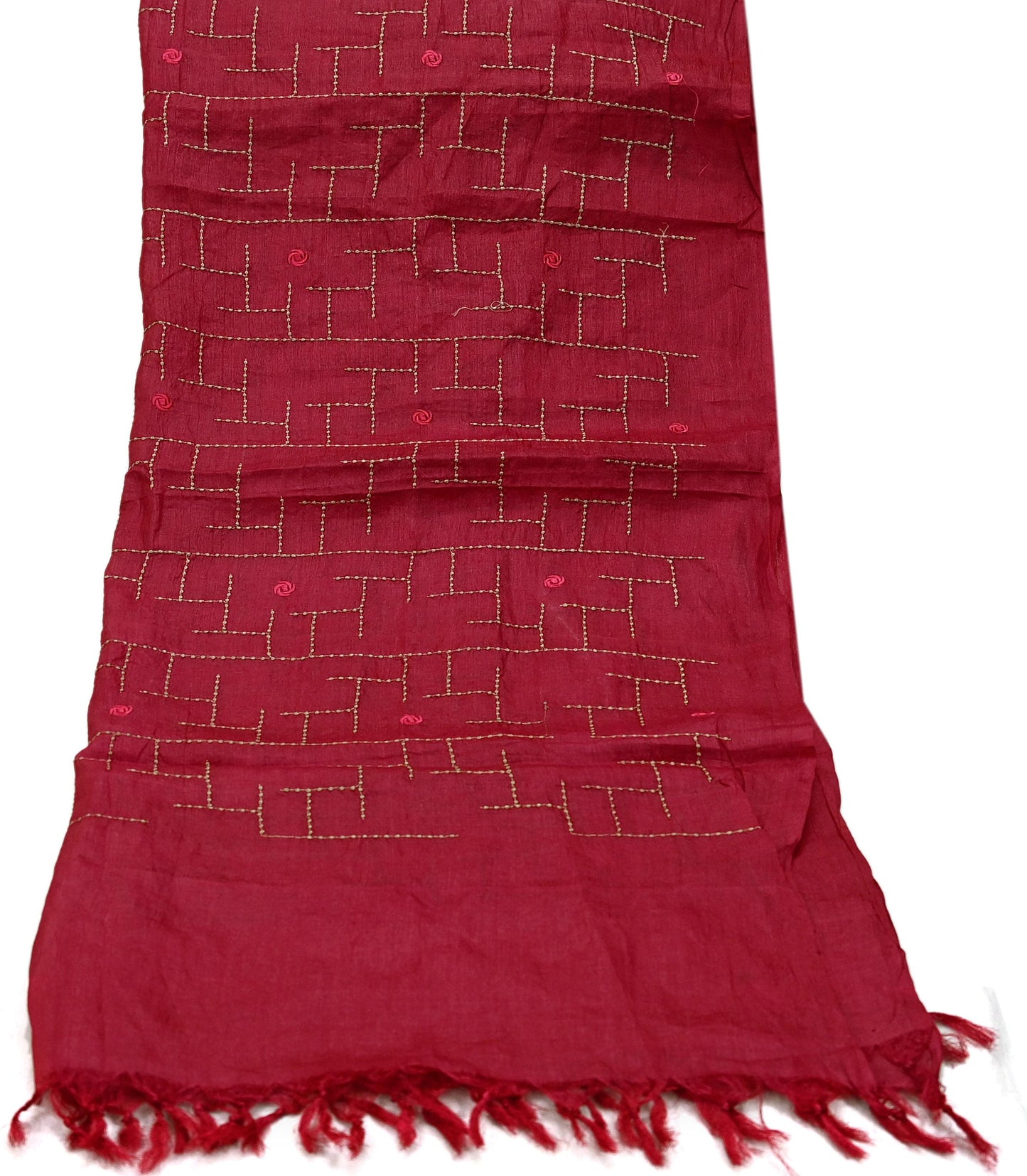 Indian Vintage Pink Dupatta Pure silk Long Stole Hand Embroidered Scarves Floral Design Stole Veil Wrap