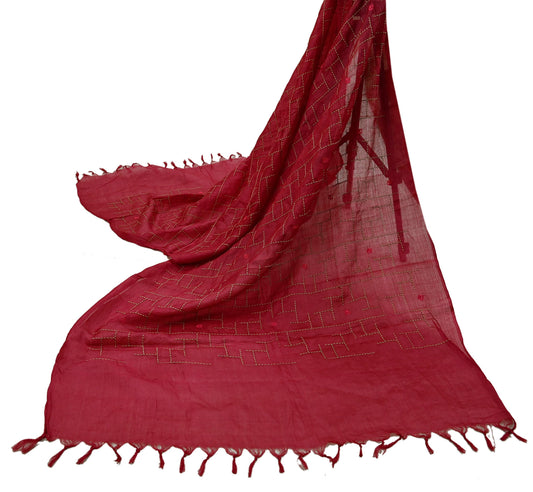 Indian Vintage Pink Dupatta Pure silk Long Stole Hand Embroidered Scarves Floral Design Stole Veil Wrap