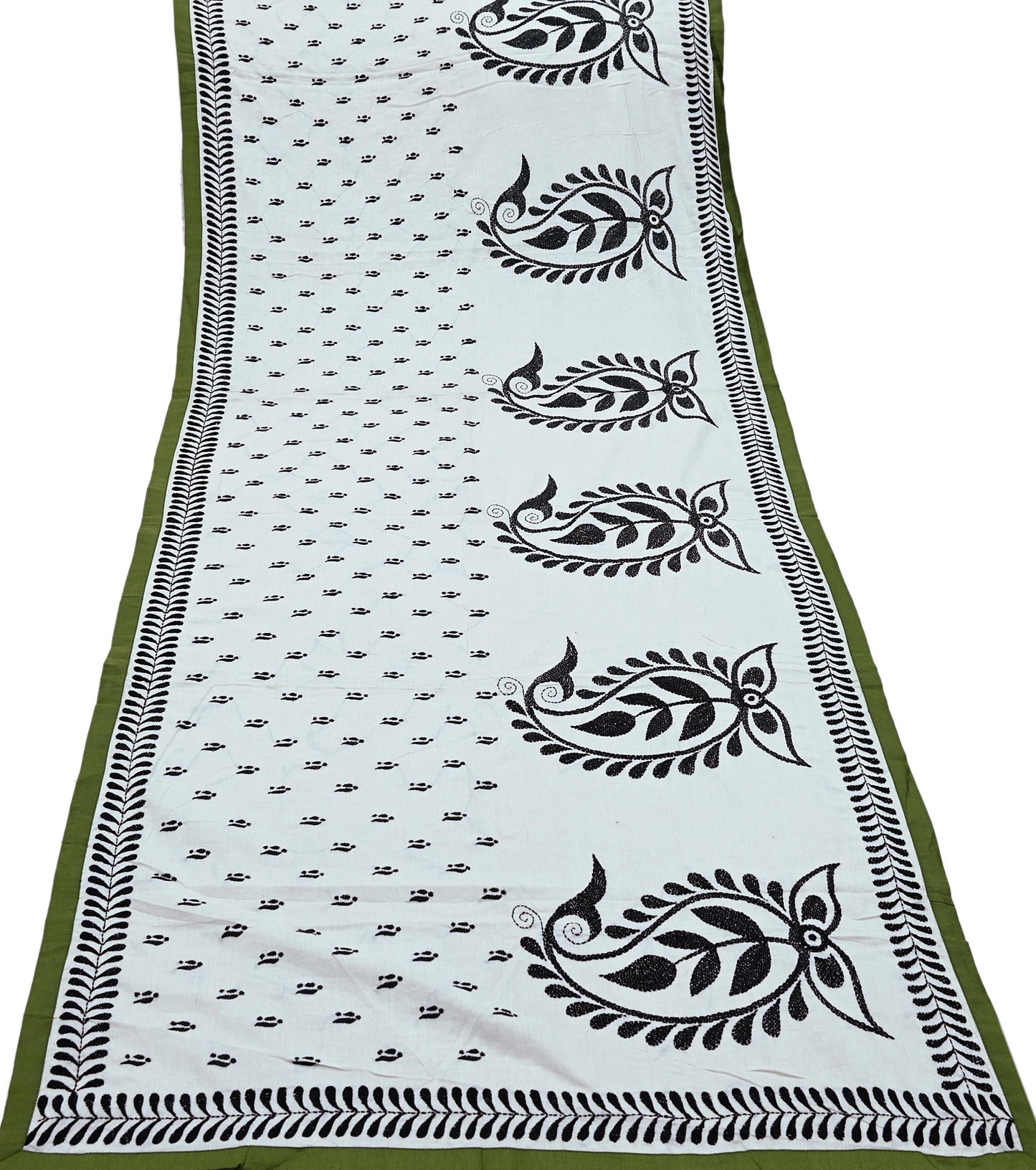 Indian Vintage White Dupatta Long Stole Pure Cotton Hand Embroidered Kantha Scarves Veil Scarf Wrap