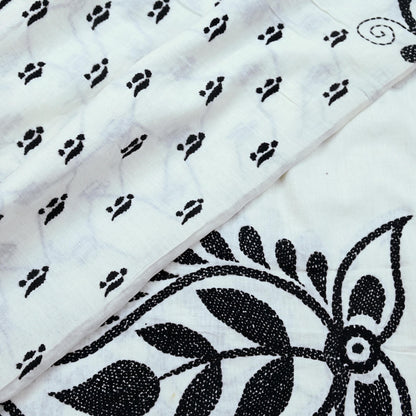 Indian Vintage White Dupatta Long Stole Pure Cotton Hand Embroidered Kantha Scarves Veil Scarf Wrap