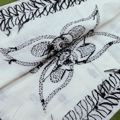 Indian Vintage White Dupatta Long Stole Pure Cotton Hand Embroidered Kantha Scarves Veil Scarf Wrap