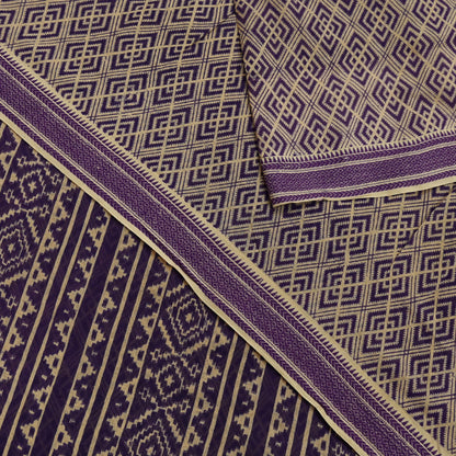 Indian Vintage Sari Beige & Purple Pure Cotton Printed Sarees Craft Fabric Soft 5Yd Sarong Wrap Boho Fabric Kimono Quilting Crafting Upcycle