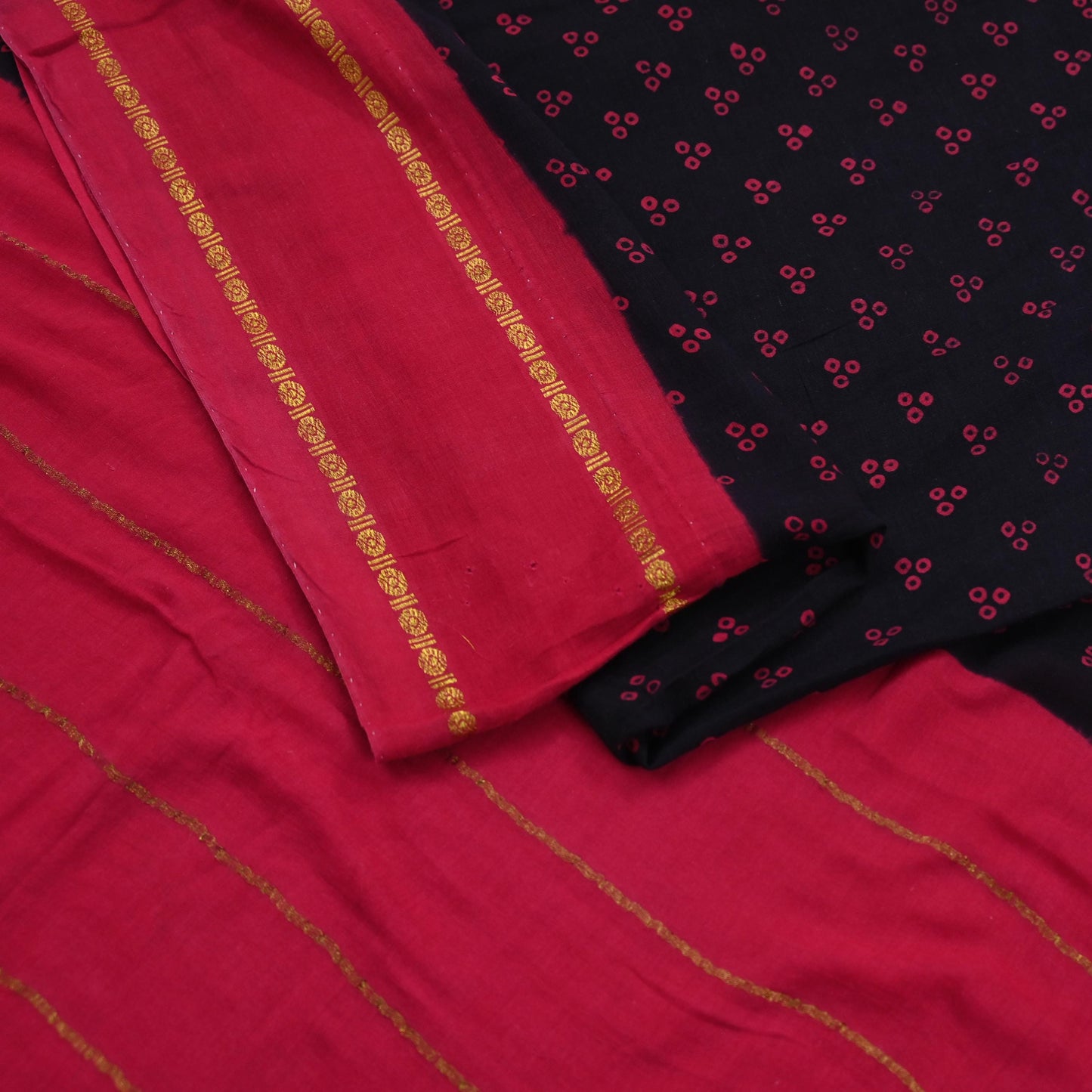 Indian Vintage Sari Red & black Bandhani Printed 100% Pure Cotton Sarees Craft Fabric Soft 5Yd Sewing Sarong Wrap Boho Dress making Quilting