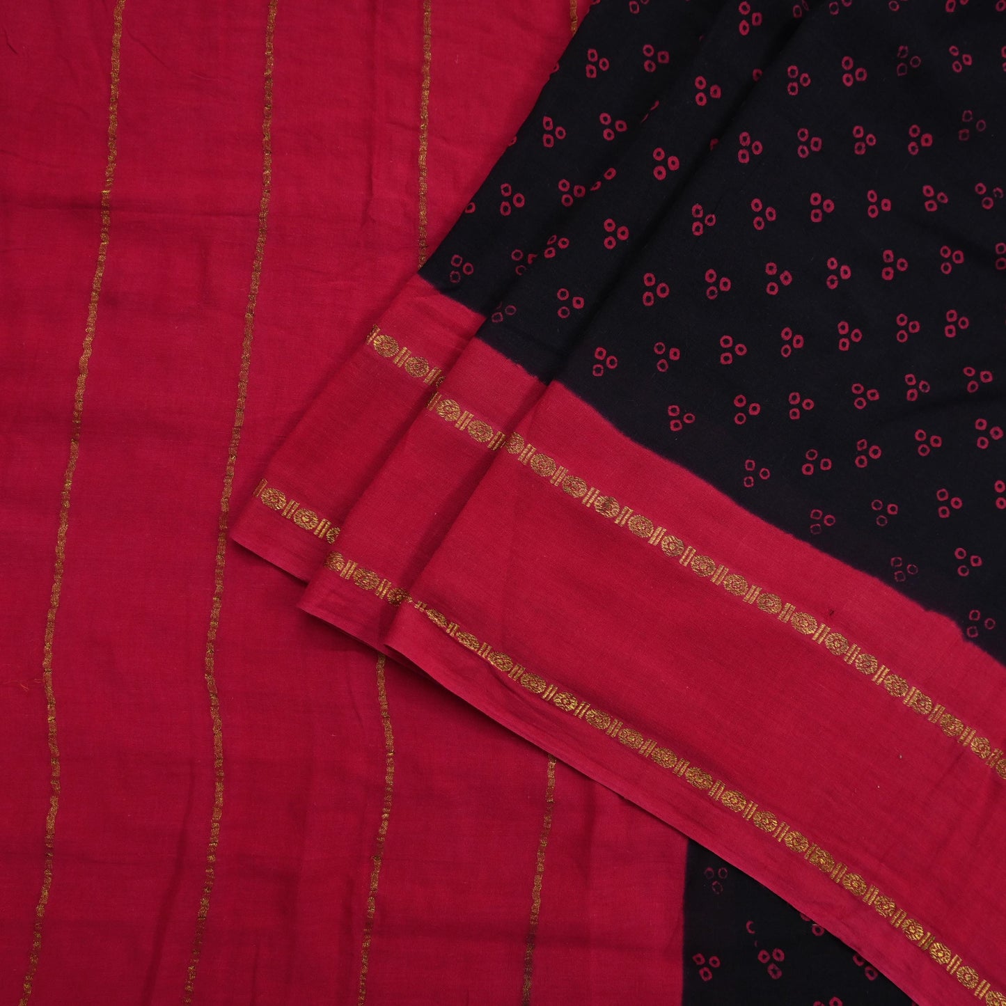 Indian Vintage Sari Red & black Bandhani Printed 100% Pure Cotton Sarees Craft Fabric Soft 5Yd Sewing Sarong Wrap Boho Dress making Quilting