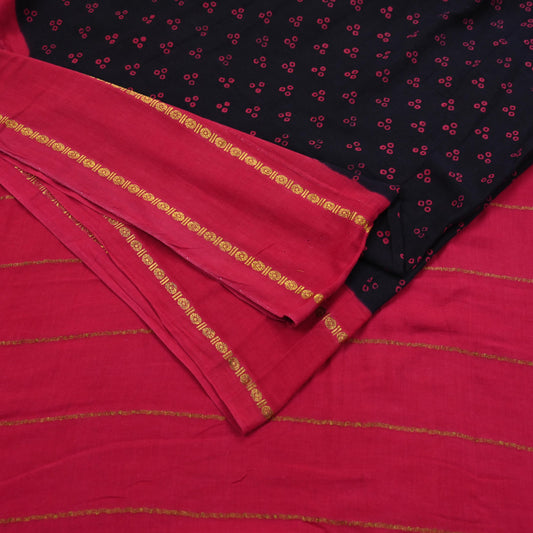 Indian Vintage Sari Red & black Bandhani Printed 100% Pure Cotton Sarees Craft Fabric Soft 5Yd Sewing Sarong Wrap Boho Dress making Quilting