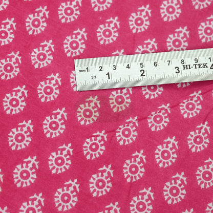 Indian Vintage Sari Pink Block Printed Pure Cotton Sarees 6Yd Craft Fabric Sewing Sarong Wrap Boho Upcycle quilting Dress making