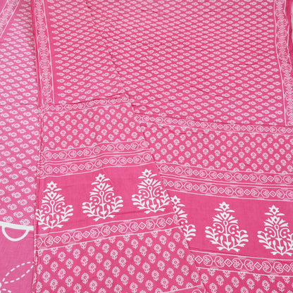 Indian Vintage Sari Pink Block Printed Pure Cotton Sarees 6Yd Craft Fabric Sewing Sarong Wrap Boho Upcycle quilting Dress making