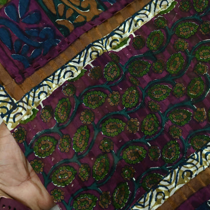 Women Vintage Sari Multi Pure Georgette Silk Woven Printed Sarees Craft Fabric Sewing 5Yd Soft Dress Making Zari Border Crafting Quilting