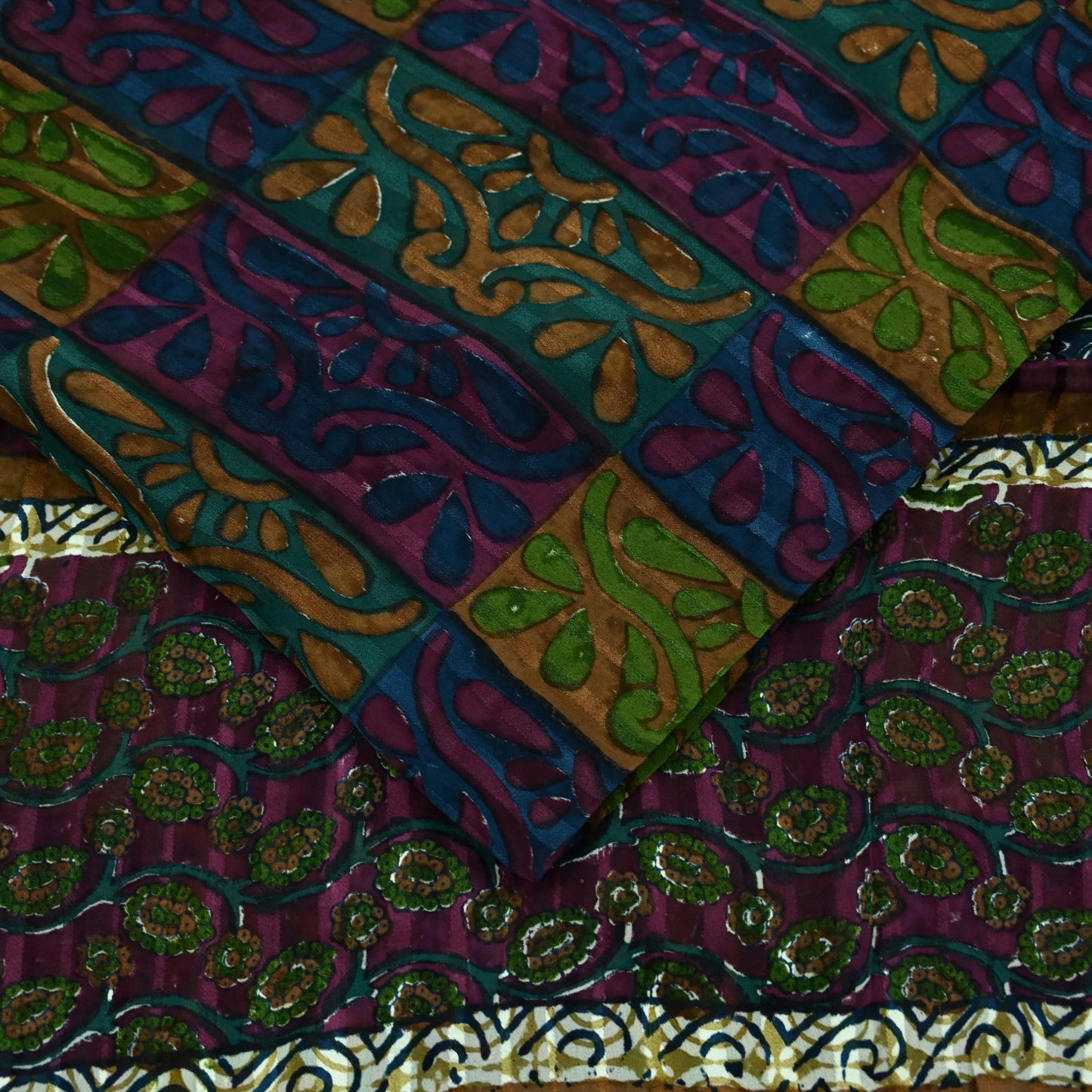 Women Vintage Sari Multi Pure Georgette Silk Woven Printed Sarees Craft Fabric Sewing 5Yd Soft Dress Making Zari Border Crafting Quilting