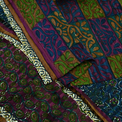 Women Vintage Sari Multi Pure Georgette Silk Woven Printed Sarees Craft Fabric Sewing 5Yd Soft Dress Making Zari Border Crafting Quilting