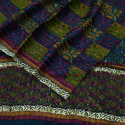 Women Vintage Sari Multi Pure Georgette Silk Woven Printed Sarees Craft Fabric Sewing 5Yd Soft Dress Making Zari Border Crafting Quilting