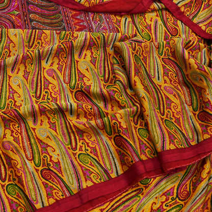 Indian Vintage Sari Red & Yellow Pure Silk Printed Saree Fabric 5yd Sewing Craft Fabric DressMaking Soft
