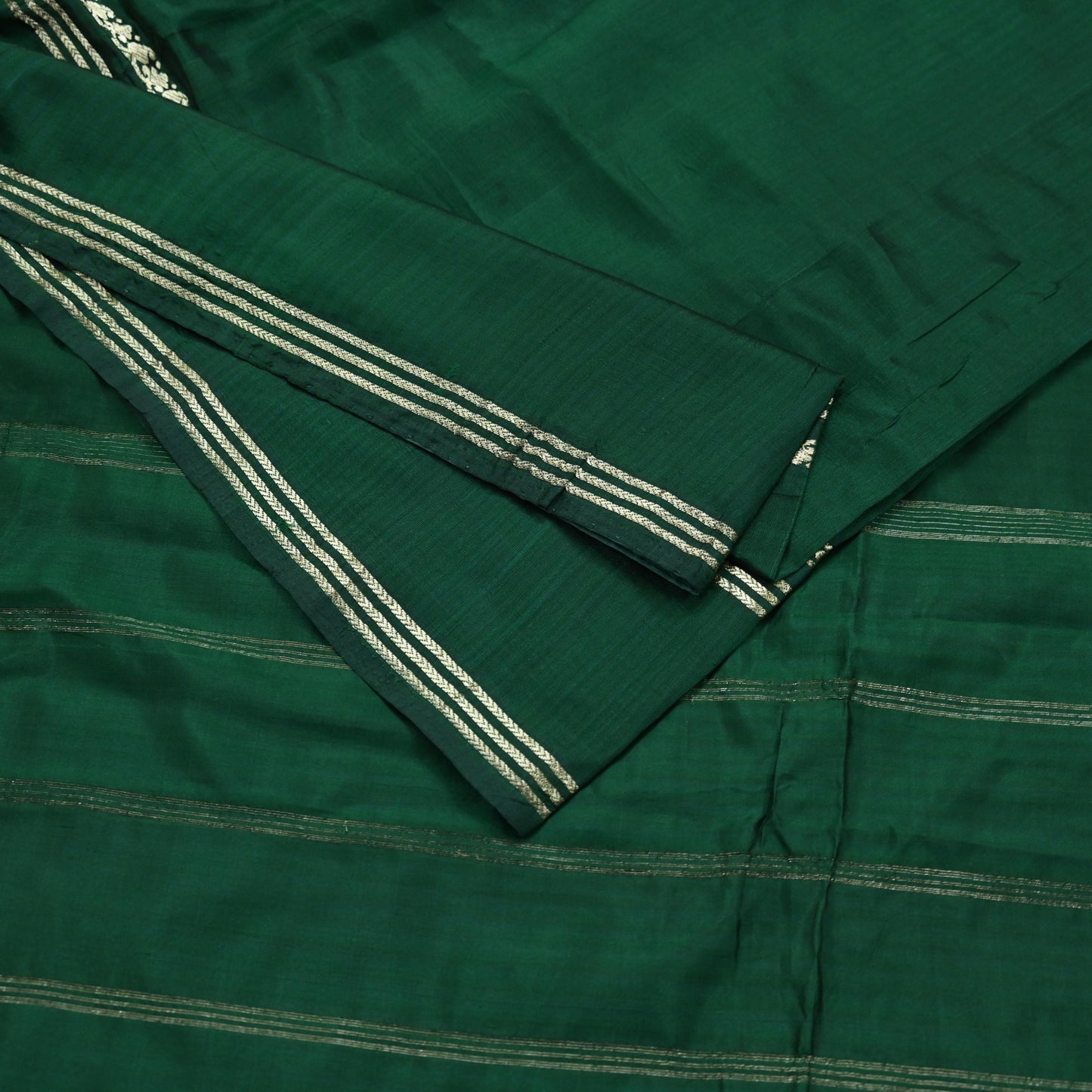 Indian Vintage Sari Green Mysore Silk Woven Sarees Craft Fabric 5Yd Ethnic South silk Dress Making Crafting Upcycle Quilting Zari Border