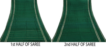 Indian Vintage Sari Green Mysore Silk Woven Sarees Craft Fabric 5Yd Ethnic South silk Dress Making Crafting Upcycle Quilting Zari Border