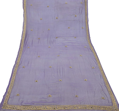 Indian Women Vintage Purple Dupatta Pure Chiffon silk Long Stole Hand Embroidered Hijab Scarves Veil Wrap soft Zari Zardozi