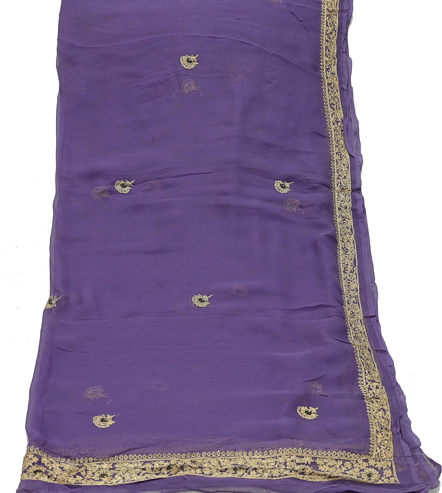 Indian Women Vintage Purple Dupatta Pure Chiffon silk Long Stole Hand Embroidered Hijab Scarves Veil Wrap soft Zari Zardozi