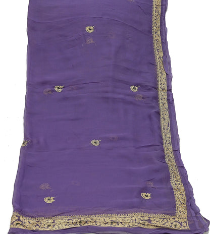 Indian Women Vintage Purple Dupatta Pure Chiffon silk Long Stole Hand Embroidered Hijab Scarves Veil Wrap soft Zari Zardozi