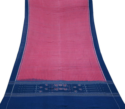 Indian Vintage Dupatta Blue & Pink Long Stole Hand woven Sambalpuri Ikat Hijab Pure Cotton Scarves Veil
