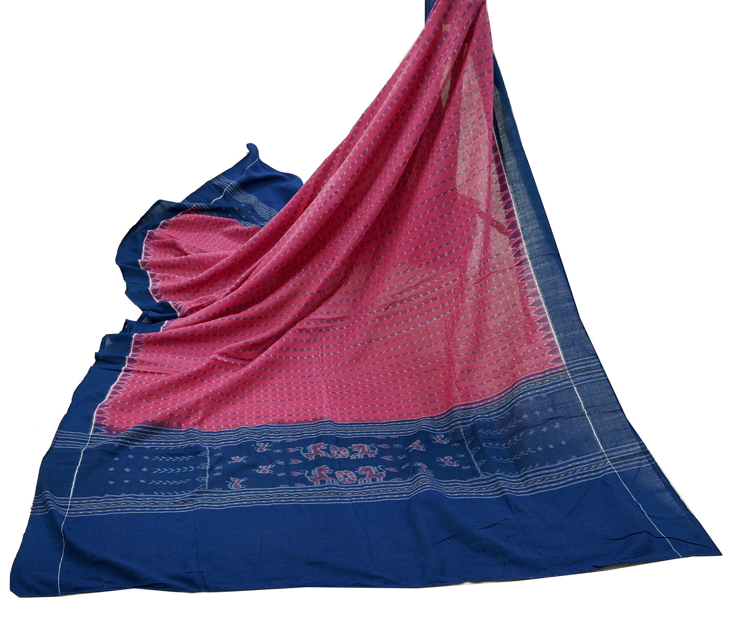 Indian Vintage Dupatta Blue & Pink Long Stole Hand woven Sambalpuri Ikat Hijab Pure Cotton Scarves Veil